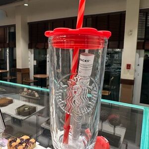 Starbucks Clear Tumbler with Red Lid and Straw